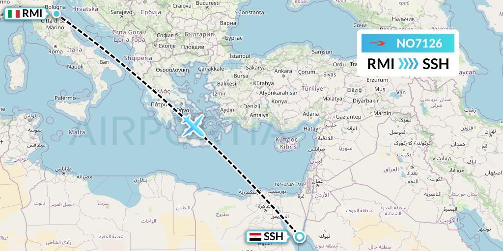 NO7126 Neos Flight Map: Rimini to Sharm el-Sheikh