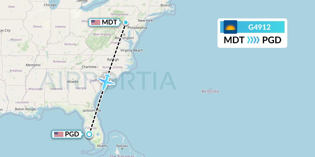 G4912 Allegiant Air Flight Map: Harrisburg to Punta Gorda