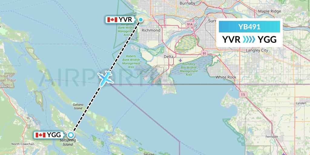 YB491 Harbour Air Seaplanes Flight Map: Vancouver to Ganges Harbor