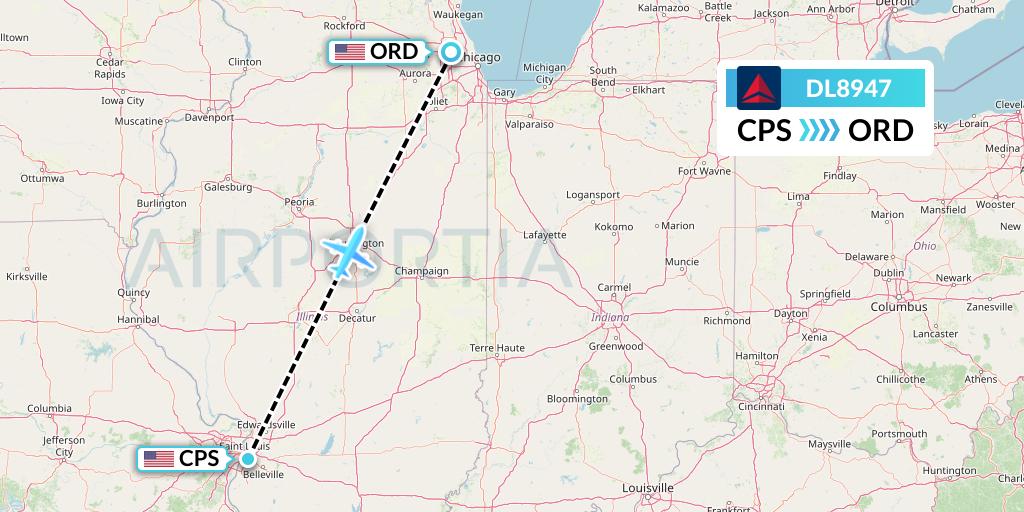 DL8947 Delta Air Lines Flight Map: St. Louis to Chicago