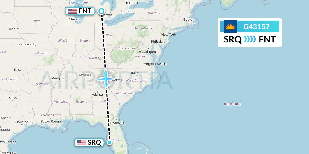 G43157 Allegiant Air Flight Map: Sarasota to Flint