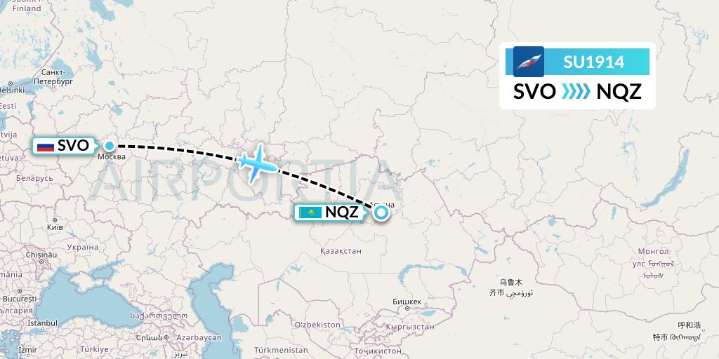 SU1914 Aeroflot Flight Map: Moscow to Astana