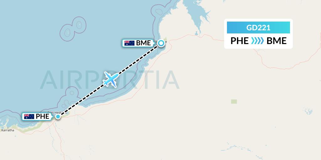 GD221 Aviair Pty Ltd Flight Map: Port Hedland to Broome