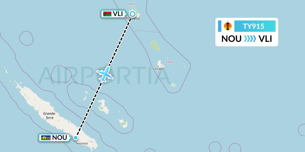 TY915 Air Caledonie Flight Map: Noumea to Port Vila
