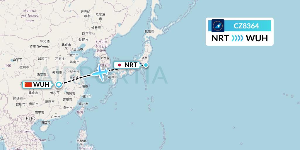CZ8364 China Southern Airlines Flight Map: Tokyo to Wuhan
