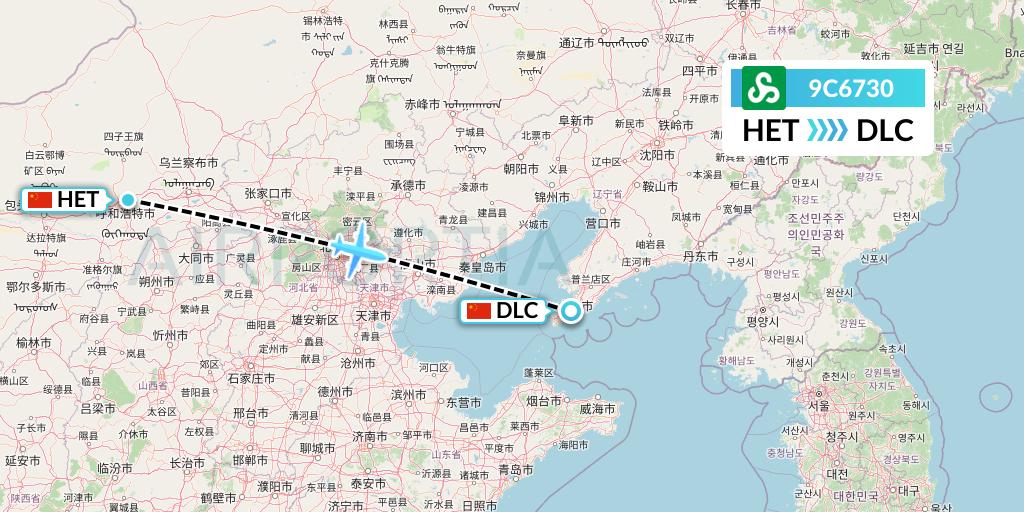 9C6730 Spring Airlines Flight Map: Hohhot to Dalian