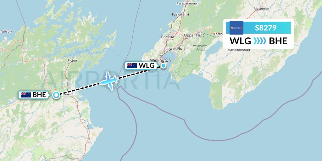 S8279 Soundsair Flight Map: Wellington to Blenheim