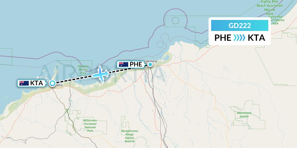 GD222 Aviair Pty Ltd Flight Map: Port Hedland to Karratha