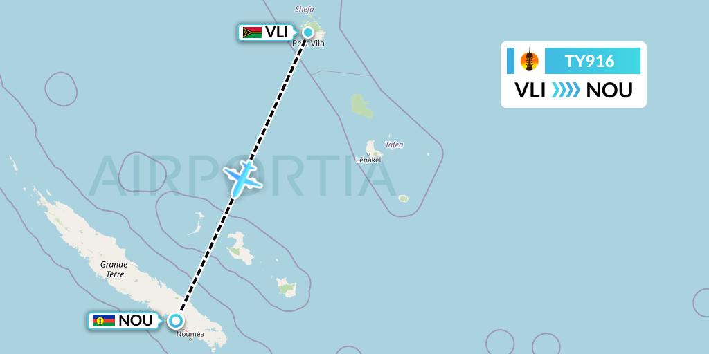 TY916 Air Caledonie Flight Map: Port Vila to Noumea