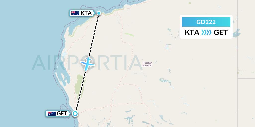 GD222 Aviair Pty Ltd Flight Map: Karratha to Geraldton