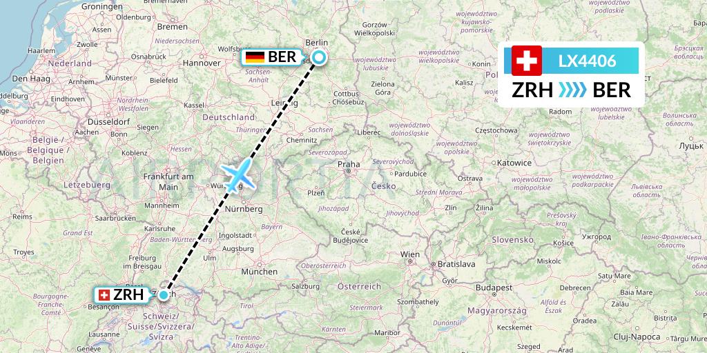 LX4406 Swiss Flight Map: Zurich to Berlin