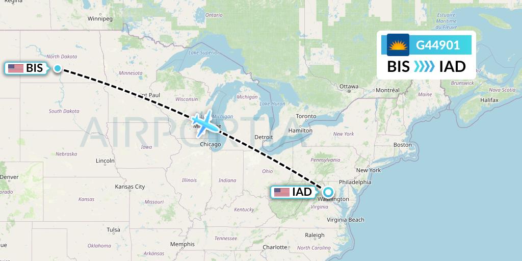 G44901 Allegiant Air Flight Map: Bismarck to Washington