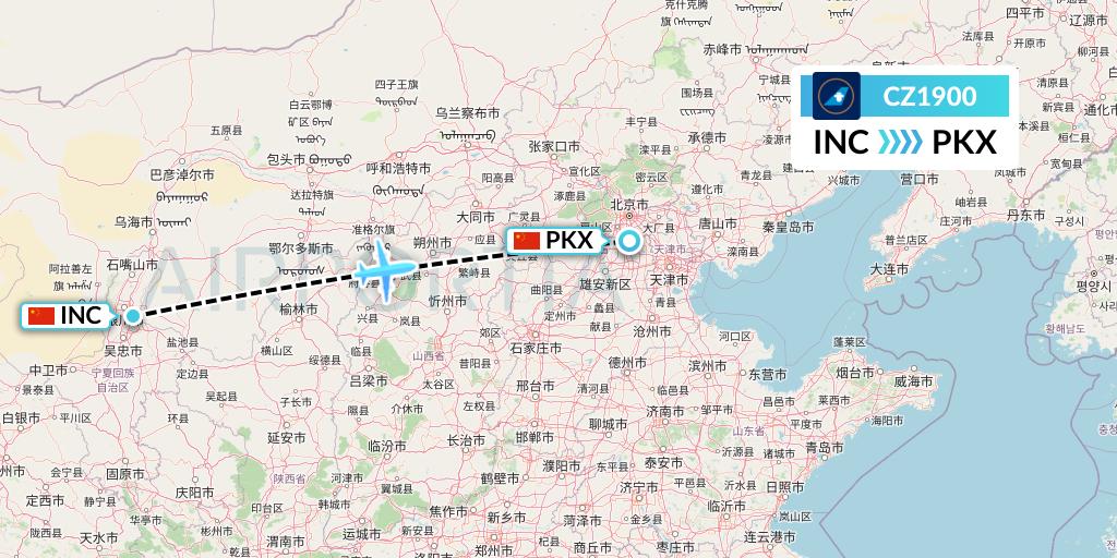 CZ1900 China Southern Airlines Flight Map: Yinchuan to Beijing