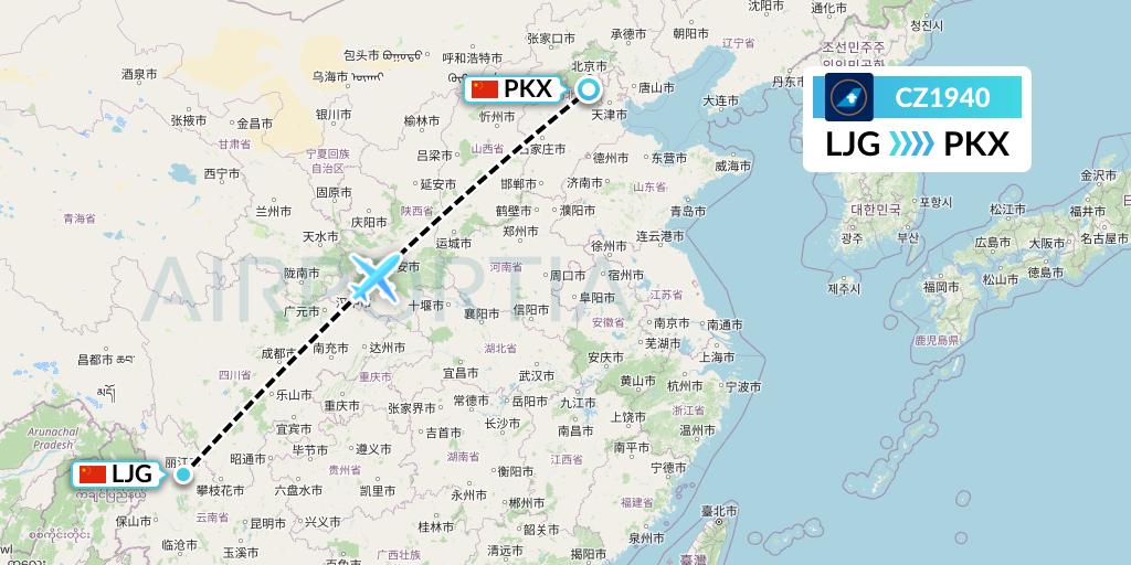 CZ1940 China Southern Airlines Flight Map: Lijiang to Beijing