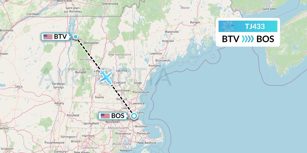TJ433 Tradewind Aviation Flight Map: Burlington to Boston