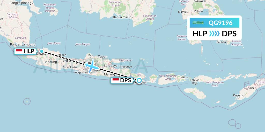 QG9196 Citilink Flight Map: Jakarta to Denpasar