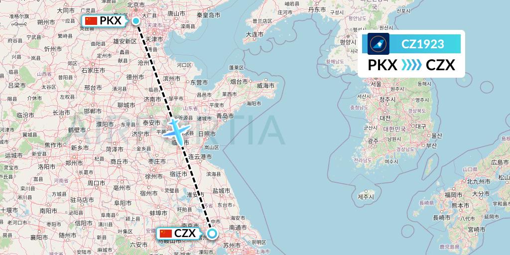 CZ1923 China Southern Airlines Flight Map: Beijing to Changzhou