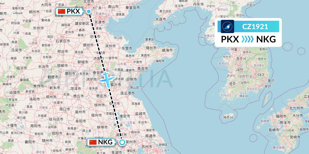 CZ1921 China Southern Airlines Flight Map: Beijing to Nanjing