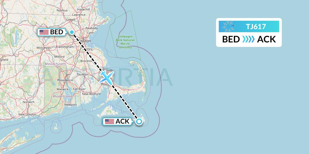 TJ617 Tradewind Aviation Flight Map: Bedford to Nantucket