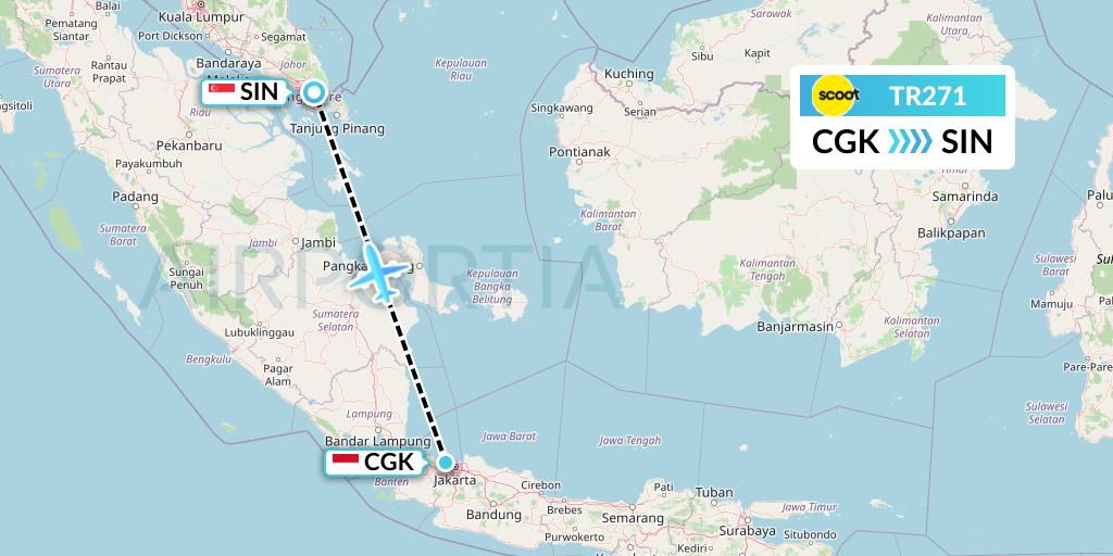 TR271 Tigerair Flight Map: Jakarta to Singapore