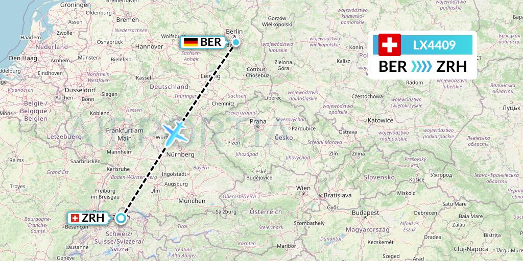 LX4409 Swiss Flight Map: Berlin to Zurich