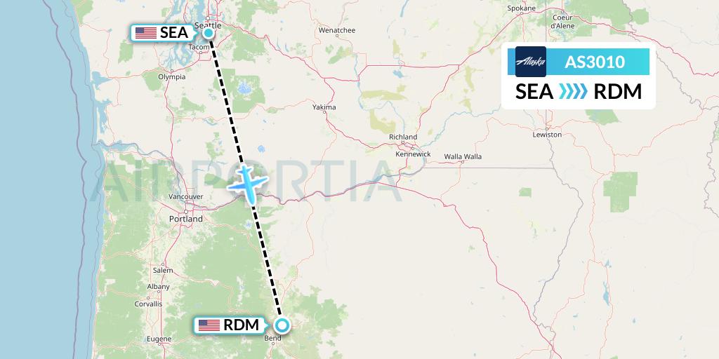 AS3010 Alaska Airlines Flight Map: Seattle to Redmond