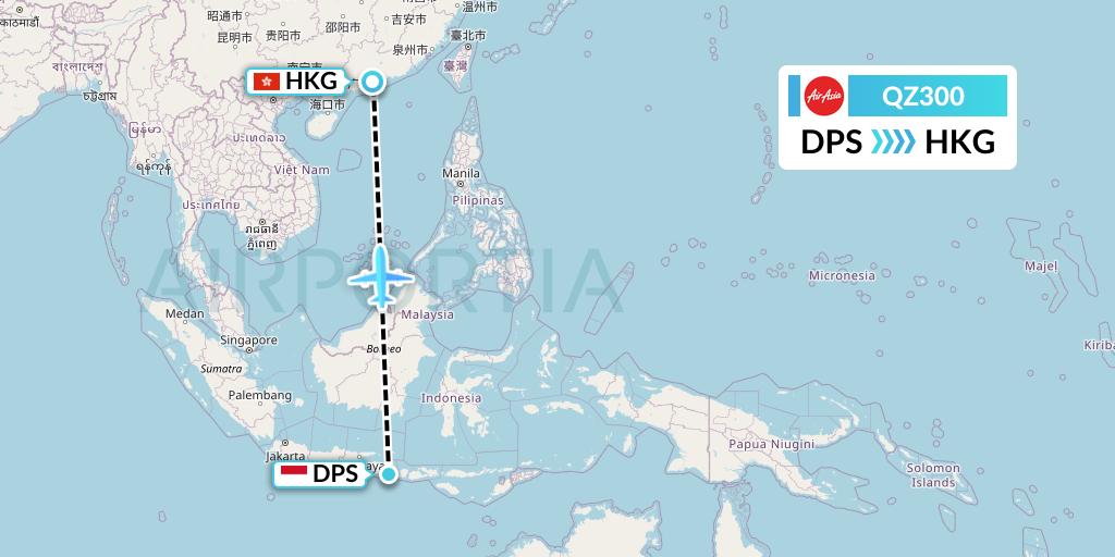 QZ300 Indonesia AirAsia Flight Map: Denpasar to Hong Kong