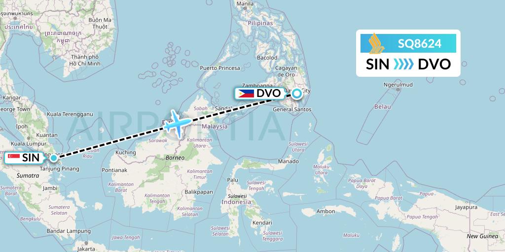 SQ8624 Singapore Airlines Flight Map: Singapore to Davao City