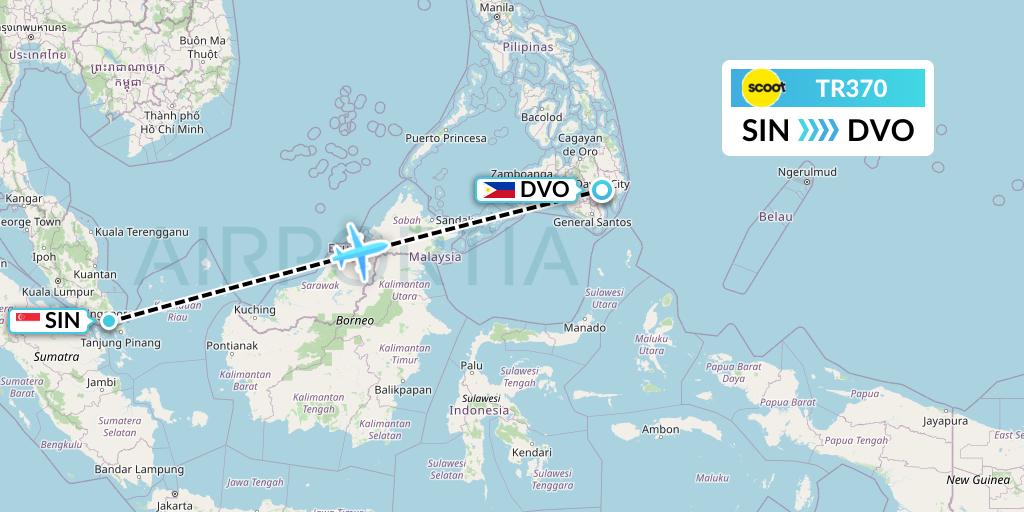 TR370 Tigerair Flight Map: Singapore to Davao City