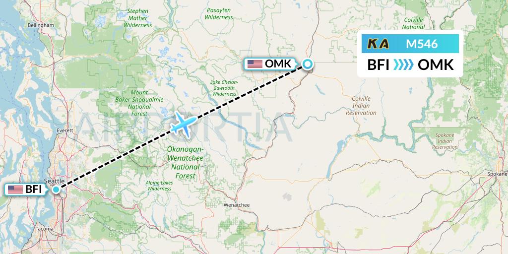 M546 Kenmore Air Flight Map: Seattle to Omak