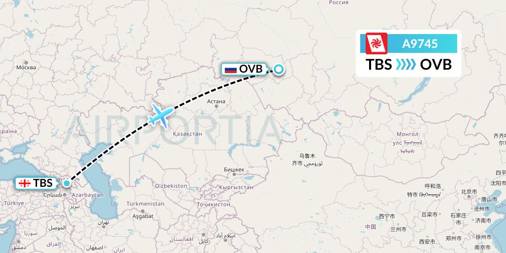 A9745 Georgian Airways Flight Map: Tbilisi to Novosibirsk