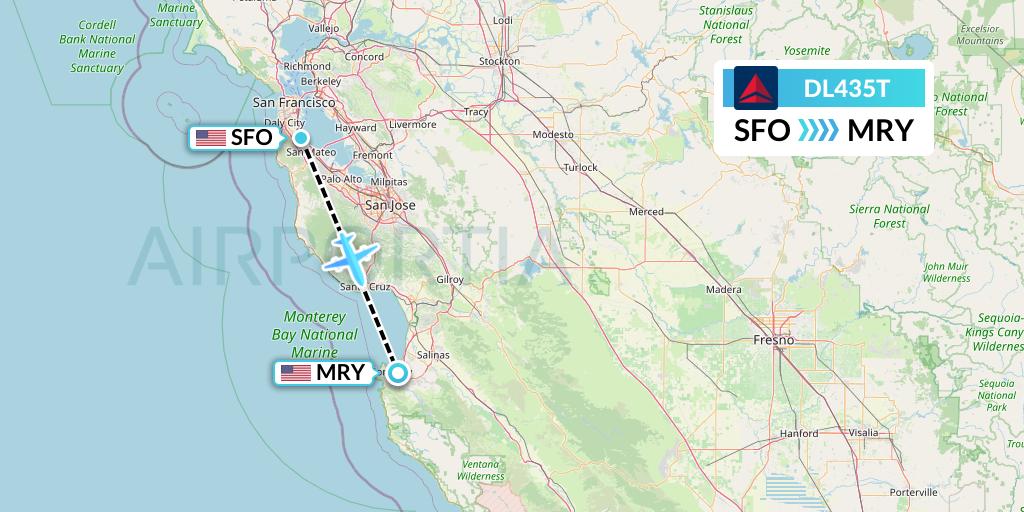 DL435T Delta Air Lines Flight Map: San Francisco to Monterey