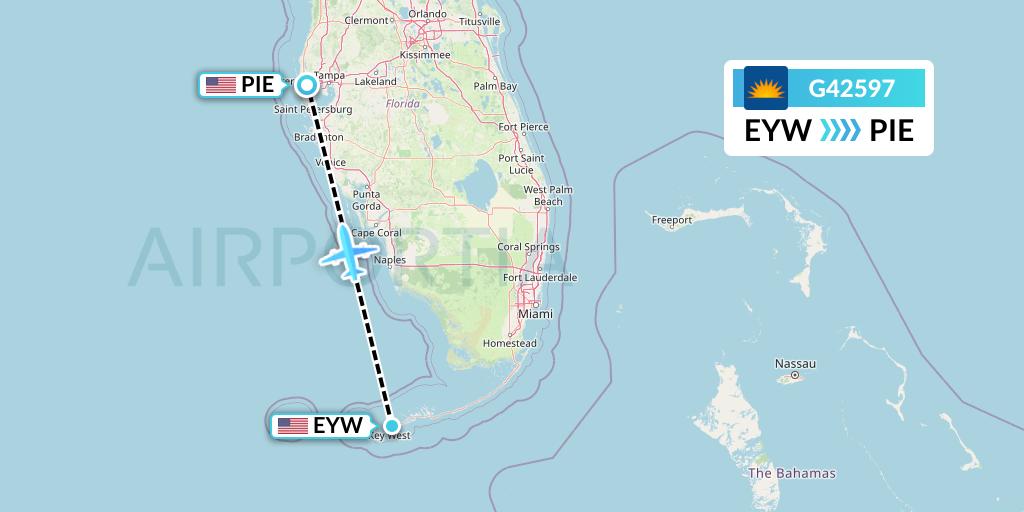 G42597 Allegiant Air Flight Map: Key West to St. Petersburg