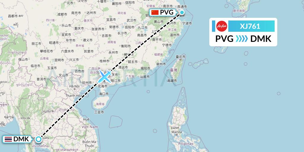 XJ761 Thai AirAsia X Flight Map: Shanghai to Bangkok