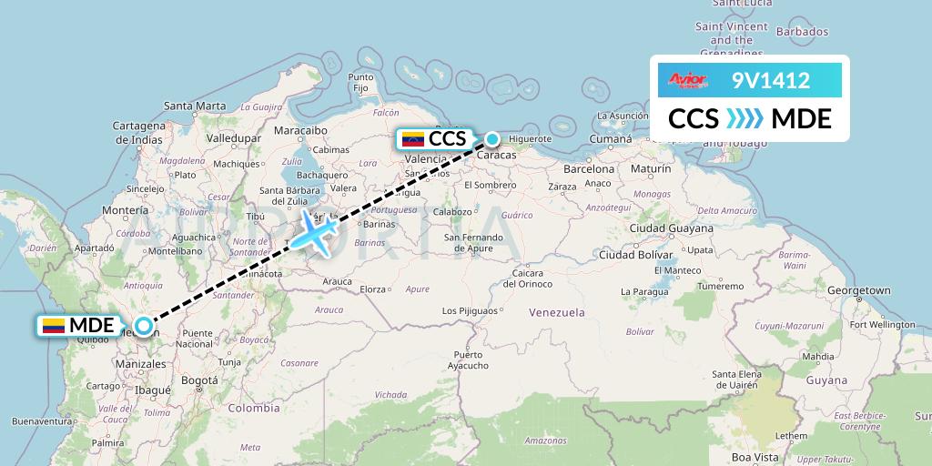 9V1412 Avior Airlines Flight Map: Caracas to Medellin