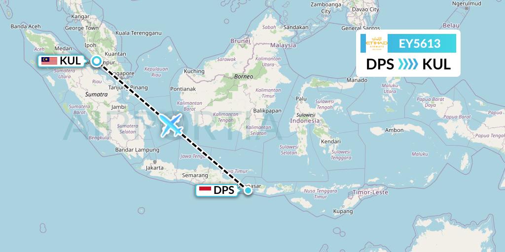 EY5613 Etihad Airways Flight Map: Denpasar to Kuala Lumpur