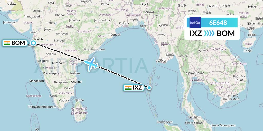 6E648 IndiGo Airlines Flight Map: Port Blair to Mumbai