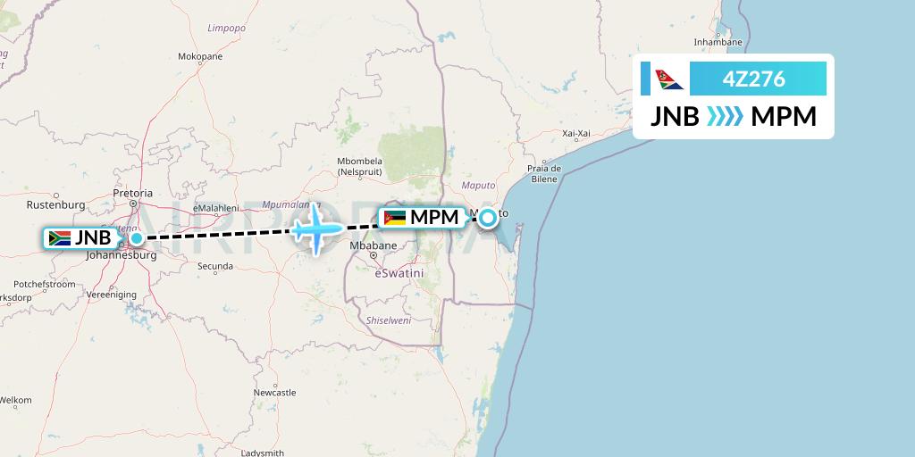 4Z276 Airlink Flight Map: Johannesburg to Maputo