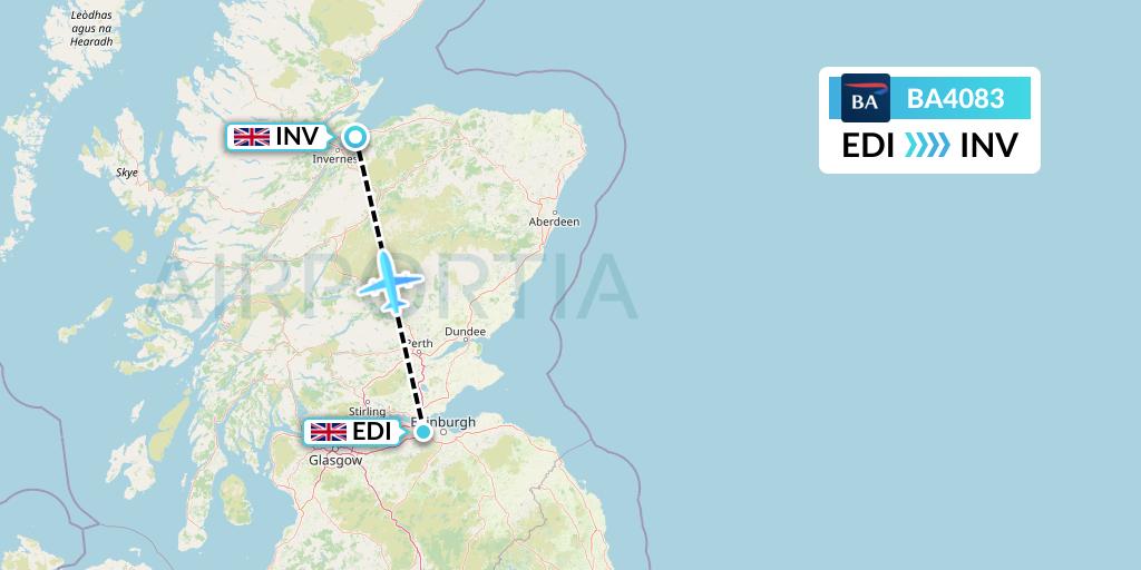 BA4083 British Airways Flight Map: Edinburgh to Inverness