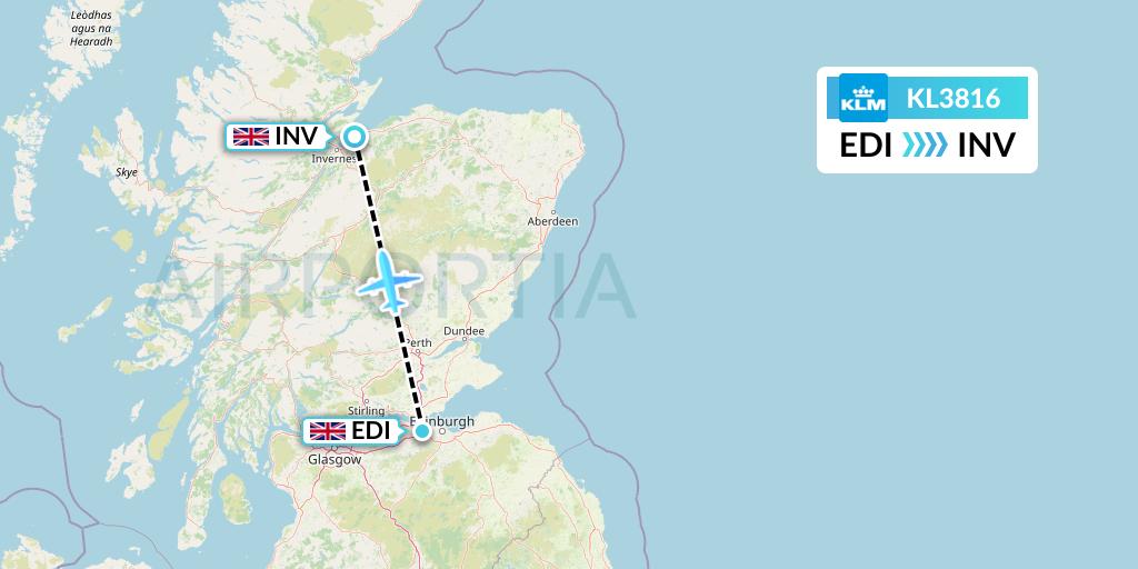 KL3816 KLM Flight Map: Edinburgh to Inverness