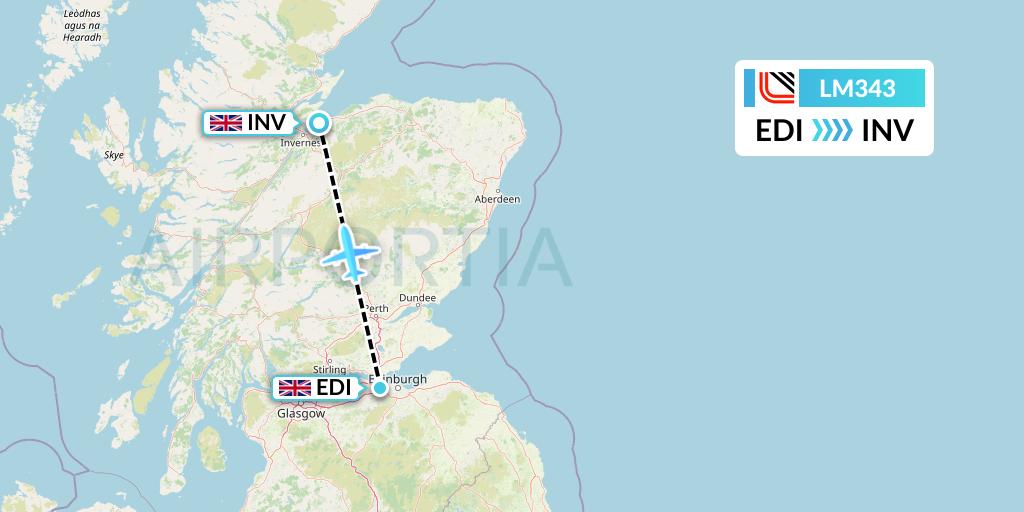 LM343 Loganair Flight Map: Edinburgh to Inverness