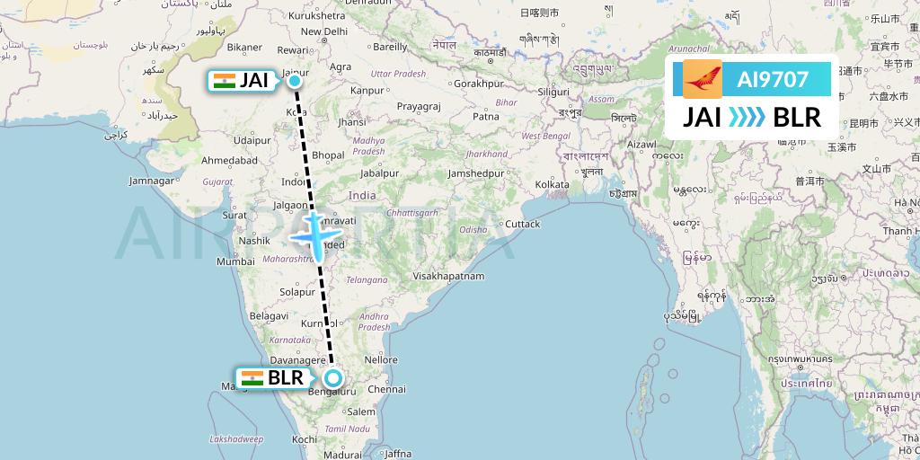 AI9707 Air India Flight Map: Jaipur to Bangalore