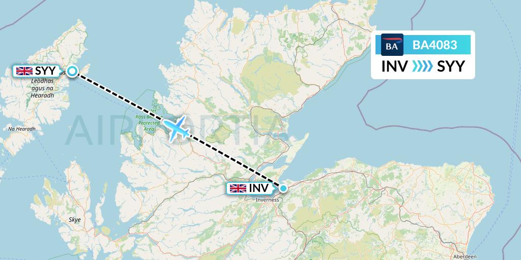 BA4083 British Airways Flight Map: Inverness to Stornoway