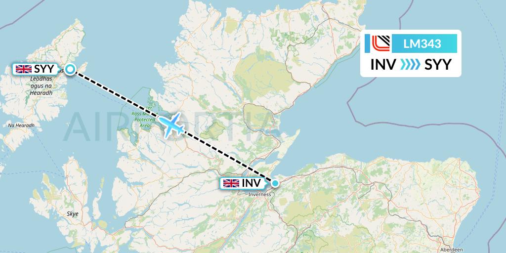 LM343 Loganair Flight Map: Inverness to Stornoway