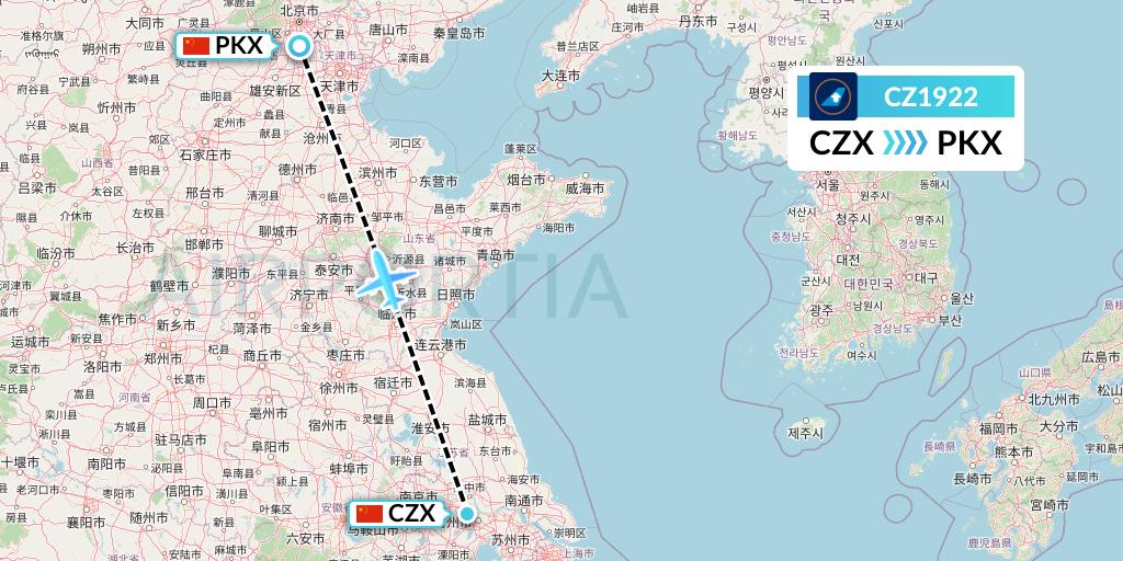 CZ1922 China Southern Airlines Flight Map: Changzhou to Beijing