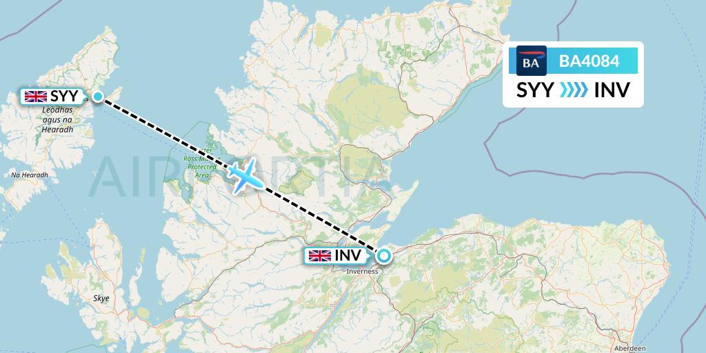BA4084 British Airways Flight Map: Stornoway to Inverness