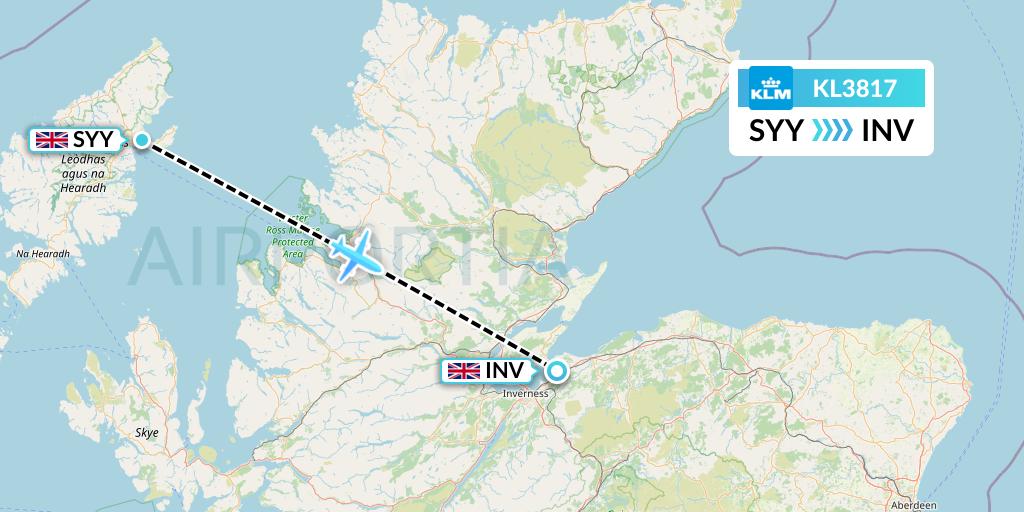 KL3817 KLM Flight Map: Stornoway to Inverness