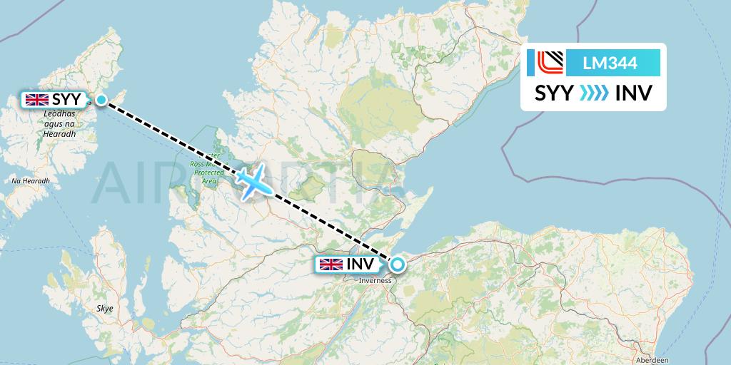 LM344 Loganair Flight Map: Stornoway to Inverness