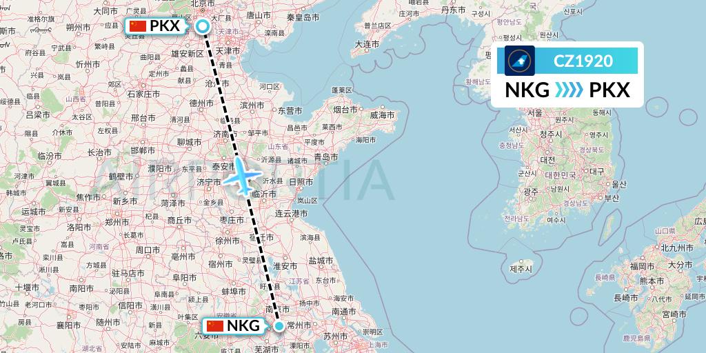 CZ1920 China Southern Airlines Flight Map: Nanjing to Beijing