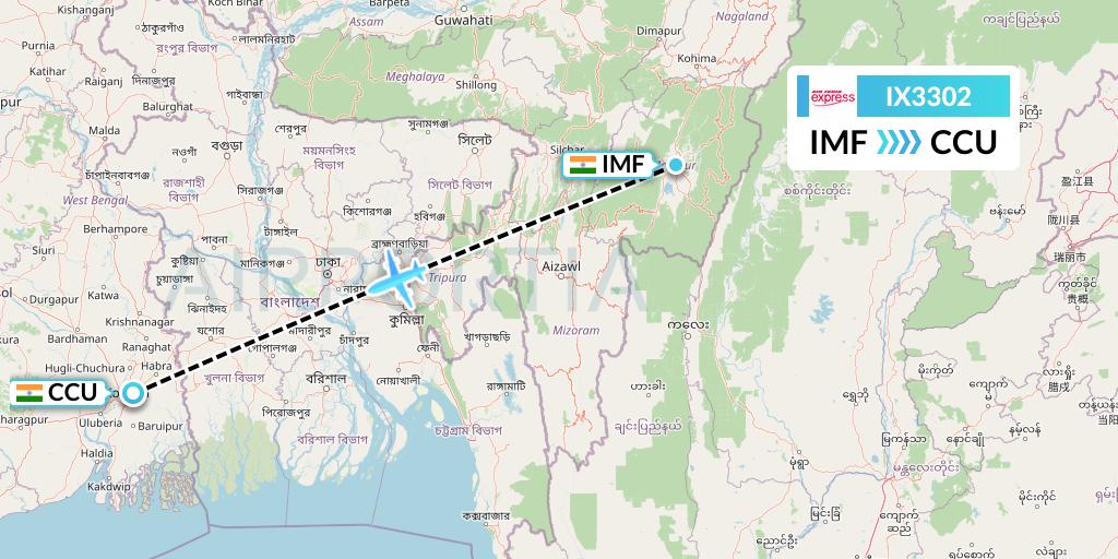 IX3302 Air India Express Flight Map: Imphal to Kolkata